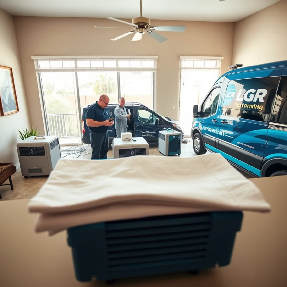 South Tempe Damage Restoration crew with drying equipment at a Tempe, AZ home