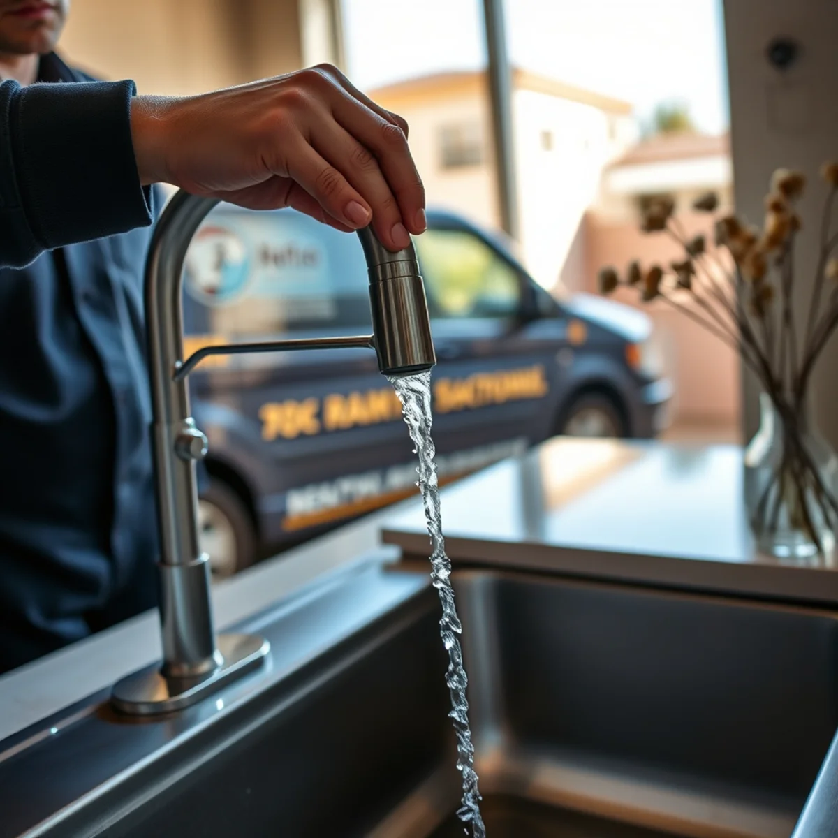 Open faucet draining the water lines after shutting off a burst pipe