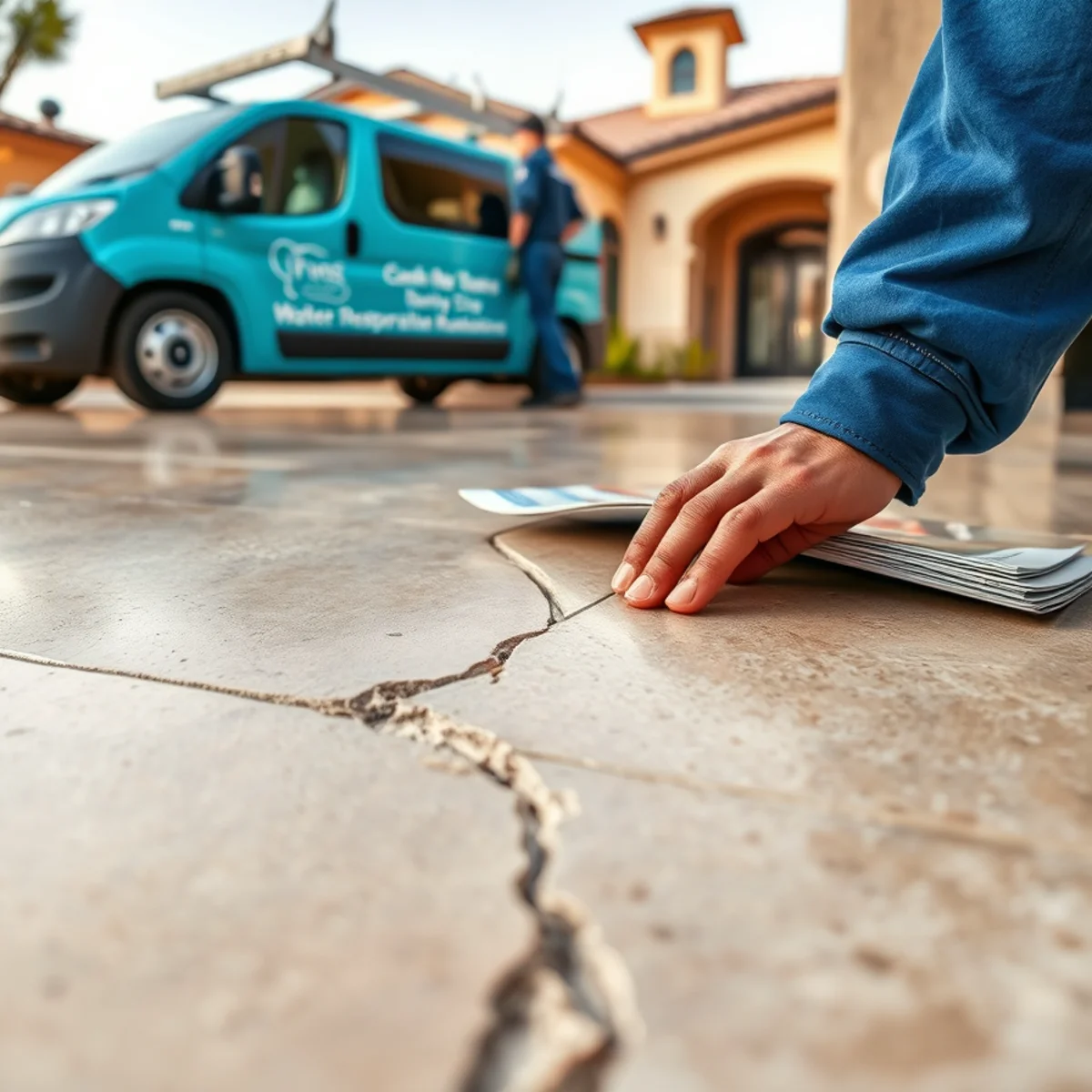 Cracked and lifting floor tile caused by a slab leak in an Arizona home
