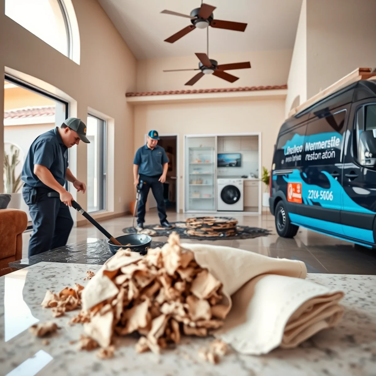 Flood Cleanup in progress at a Tempe, AZ property