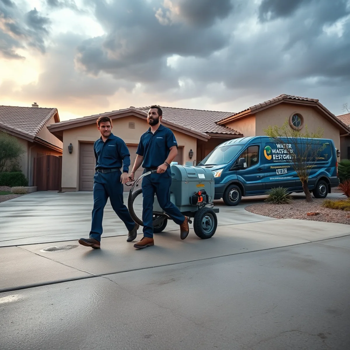 Water damage restoration crew responding to a flooded South Tempe, AZ home