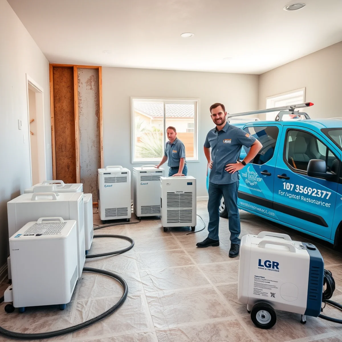 Structural Drying & Dehumidification crew working in a Tempe, AZ home