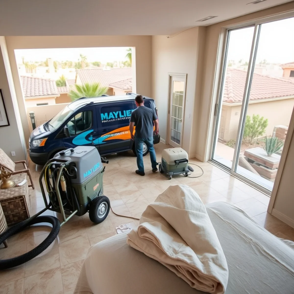 Water Damage Restoration in progress at a Tempe, AZ property