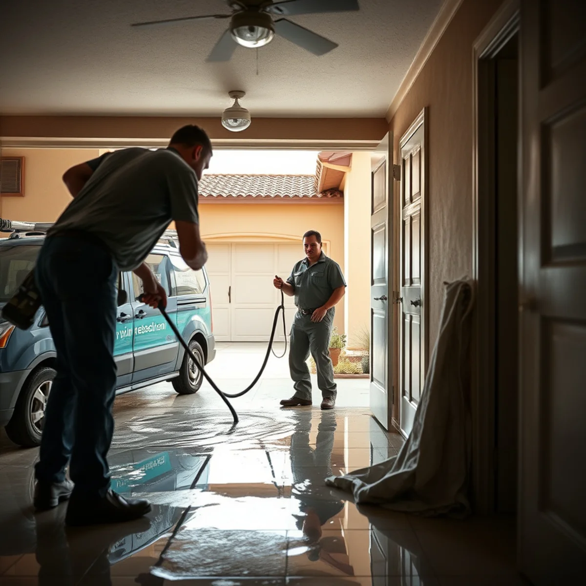 Water Heater Leak & Burst Cleanup in progress at a Tempe, AZ property